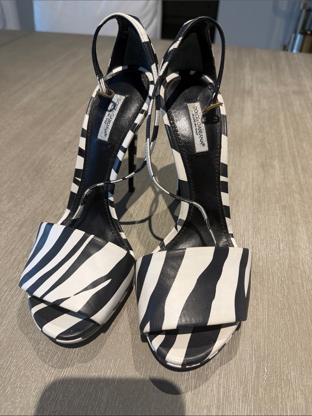 Dolce & Gabbana Black and White Zebra Print Slingback Heels